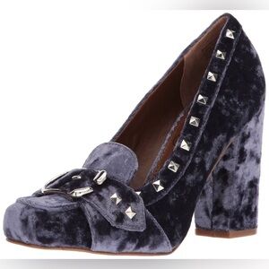 Naughty Monkey Crushed Velvet Block Heel Pumps w/ Buckle Detail – Blue – Sz 8.5